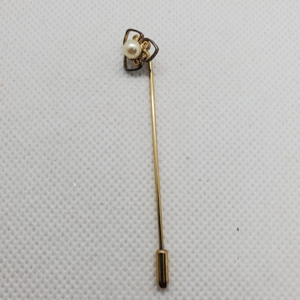 Vintage Gold Colored & Faux Pearl Lapel Pin
